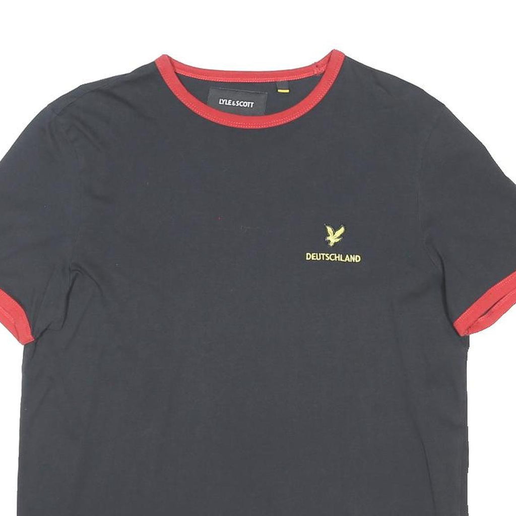 LYLE & SCOTT Mens Black & Red Deutschland Graphic T-Shirt L Short Sleeve Crew