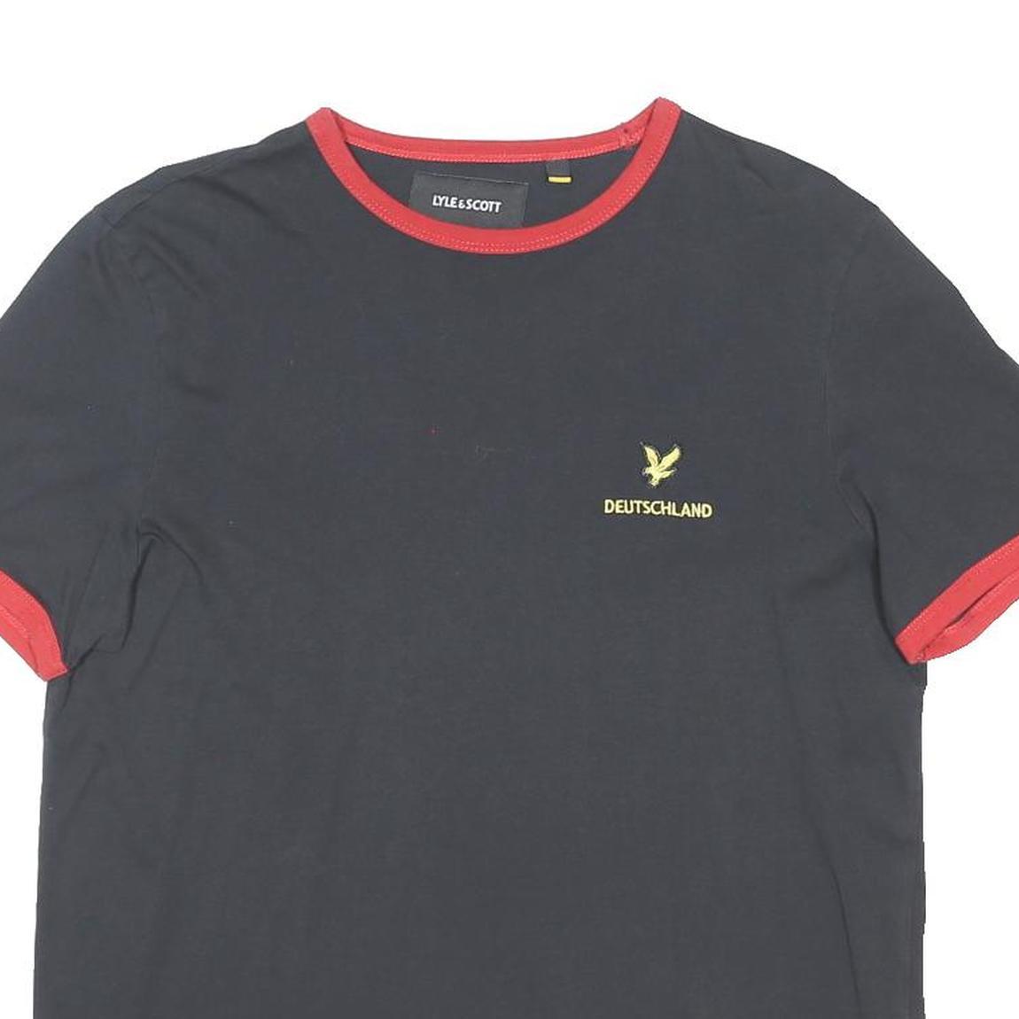LYLE & SCOTT Mens Black & Red Deutschland Graphic T-Shirt L Short Sleeve Crew