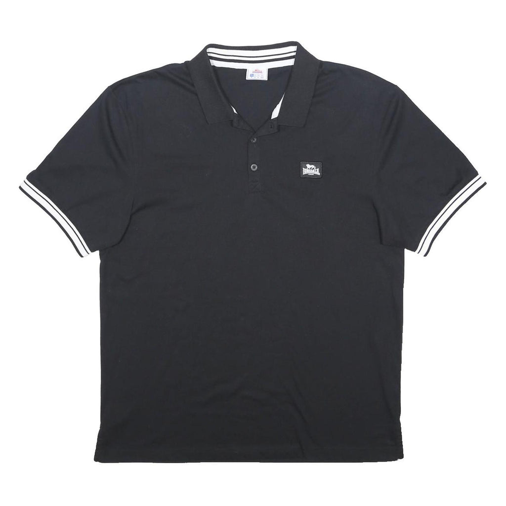 LONSDALE Mens Black & White Short Sleeve Plain 2XL Cotton Blend Polo Shirt