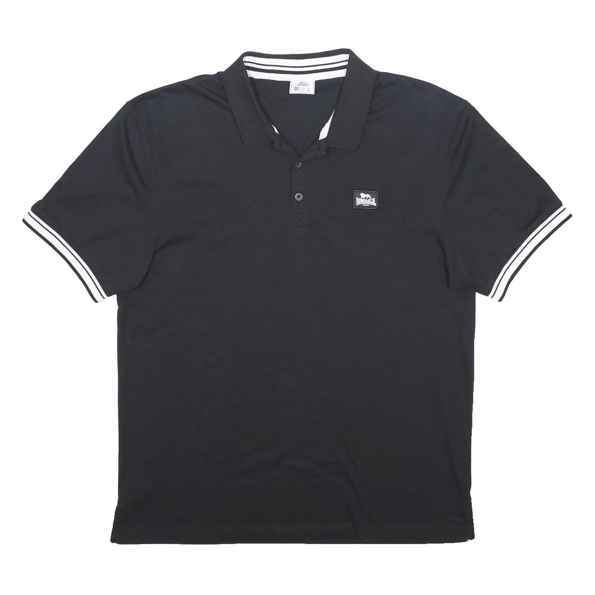 LONSDALE Mens Black & White Short Sleeve Plain 2XL Cotton Blend Polo Shirt
