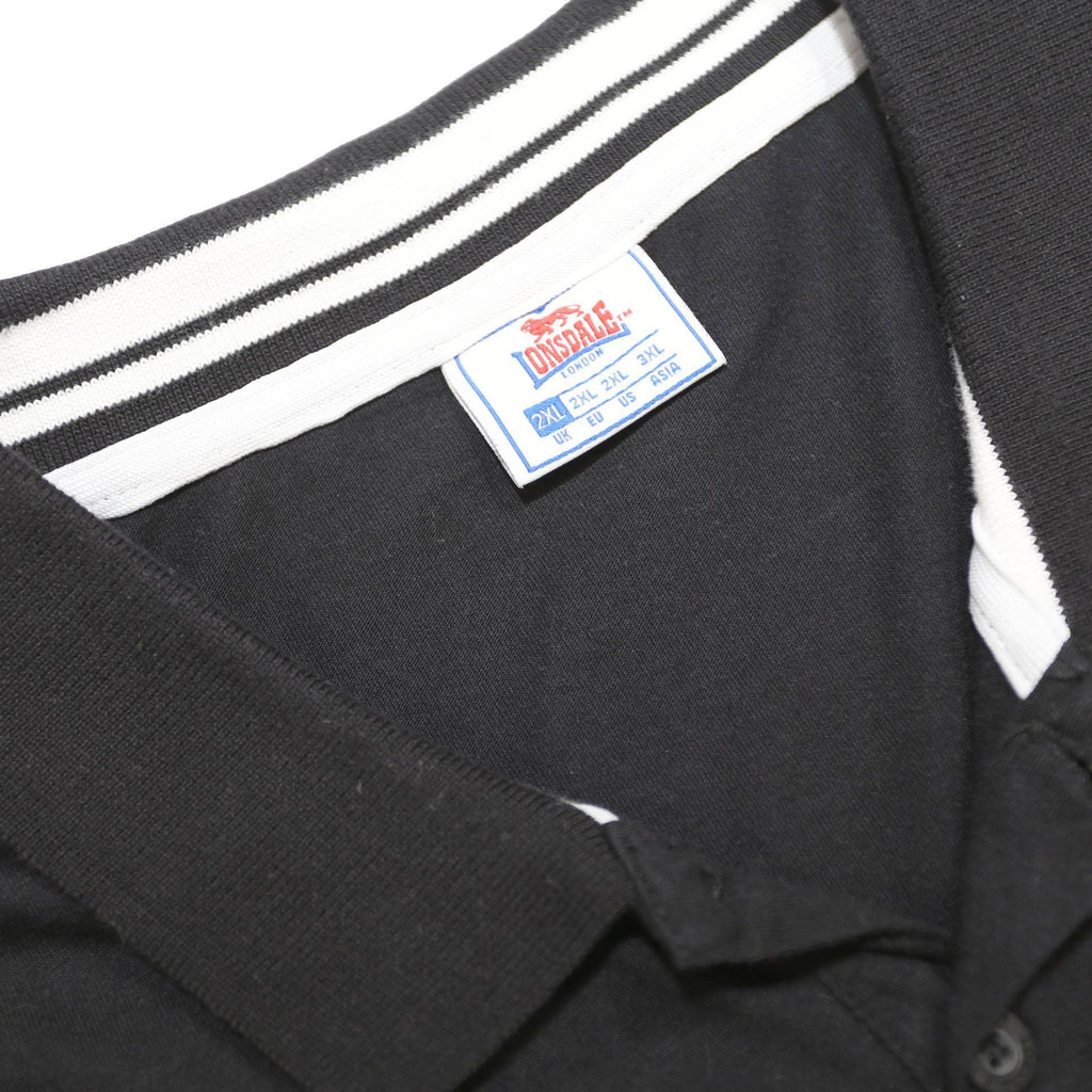 LONSDALE Mens Black & White Short Sleeve Plain 2XL Cotton Blend Polo Shirt