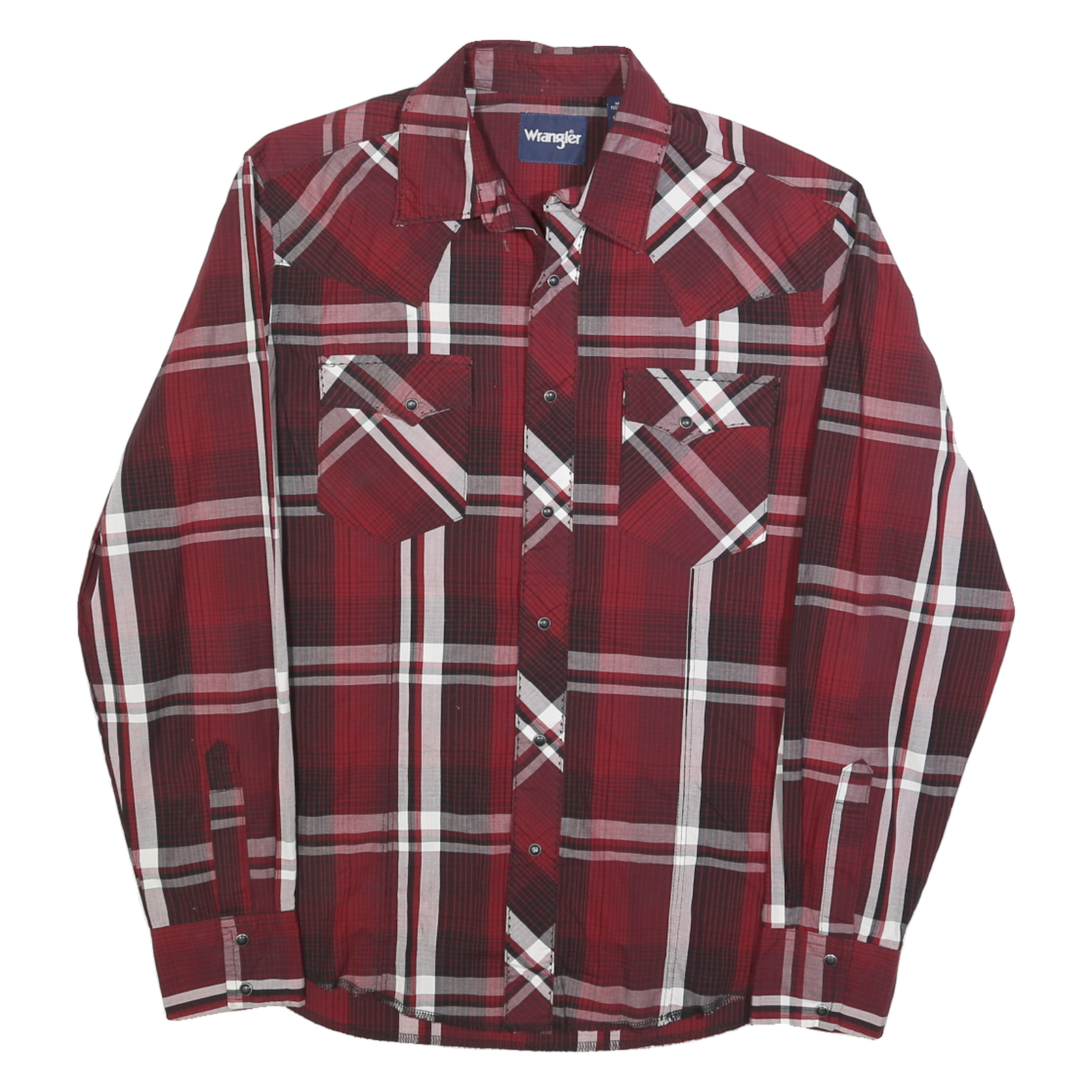 WRANGLER Mens Red & Black Check Shirt M Western Style Cotton Blend Long Sleeve