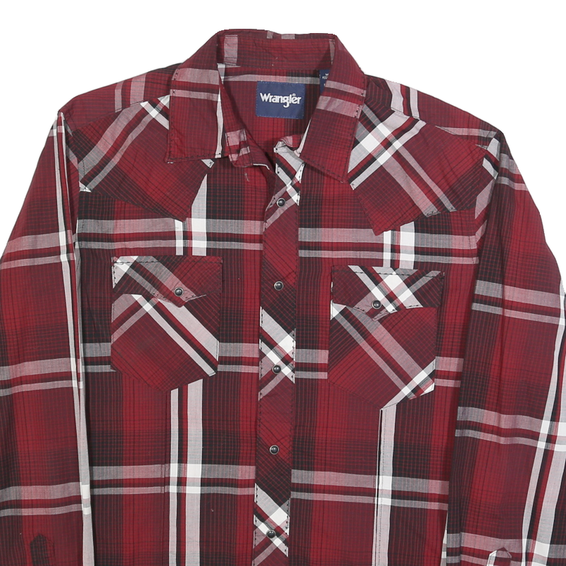 WRANGLER Mens Red & Black Check Shirt M Western Style Cotton Blend Long Sleeve
