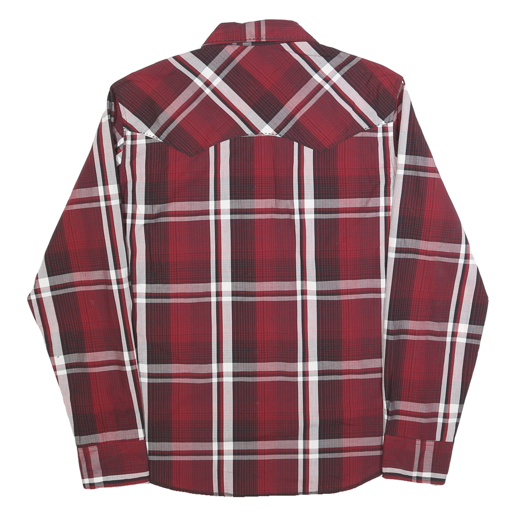 WRANGLER Mens Red & Black Check Shirt M Western Style Cotton Blend Long Sleeve