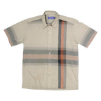 ATELIER TORINO Mens Beige & Grey Striped Button Cotton Blend Shirt L Relaxed Fit