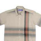ATELIER TORINO Mens Beige & Grey Striped Button Cotton Blend Shirt L Relaxed Fit
