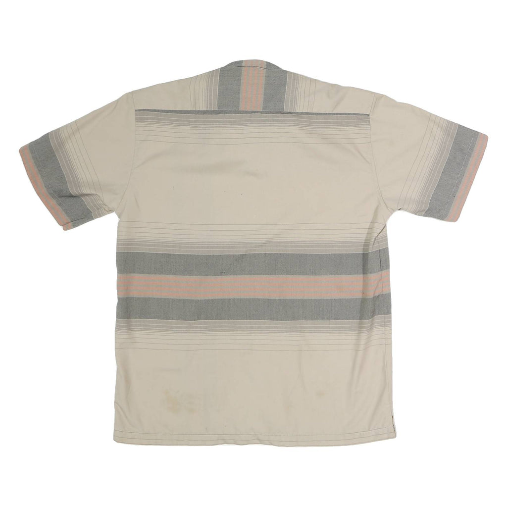 ATELIER TORINO Mens Beige & Grey Striped Button Cotton Blend Shirt L Relaxed Fit