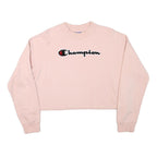 CHAMPION Womens Pink Cropped Crew Neck Sweatshirt XL Embroidered Logo Casual