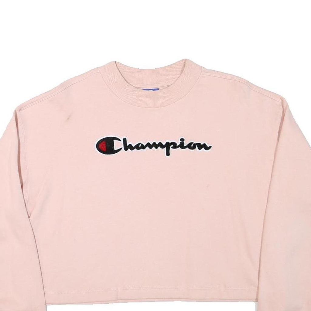 CHAMPION Womens Pink Cropped Crew Neck Sweatshirt XL Embroidered Logo Casual