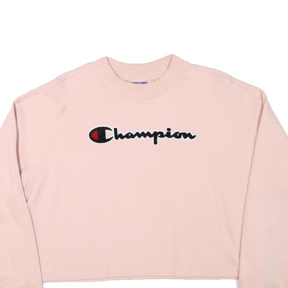 CHAMPION Womens Pink Cropped Crew Neck Sweatshirt XL Embroidered Logo Casual
