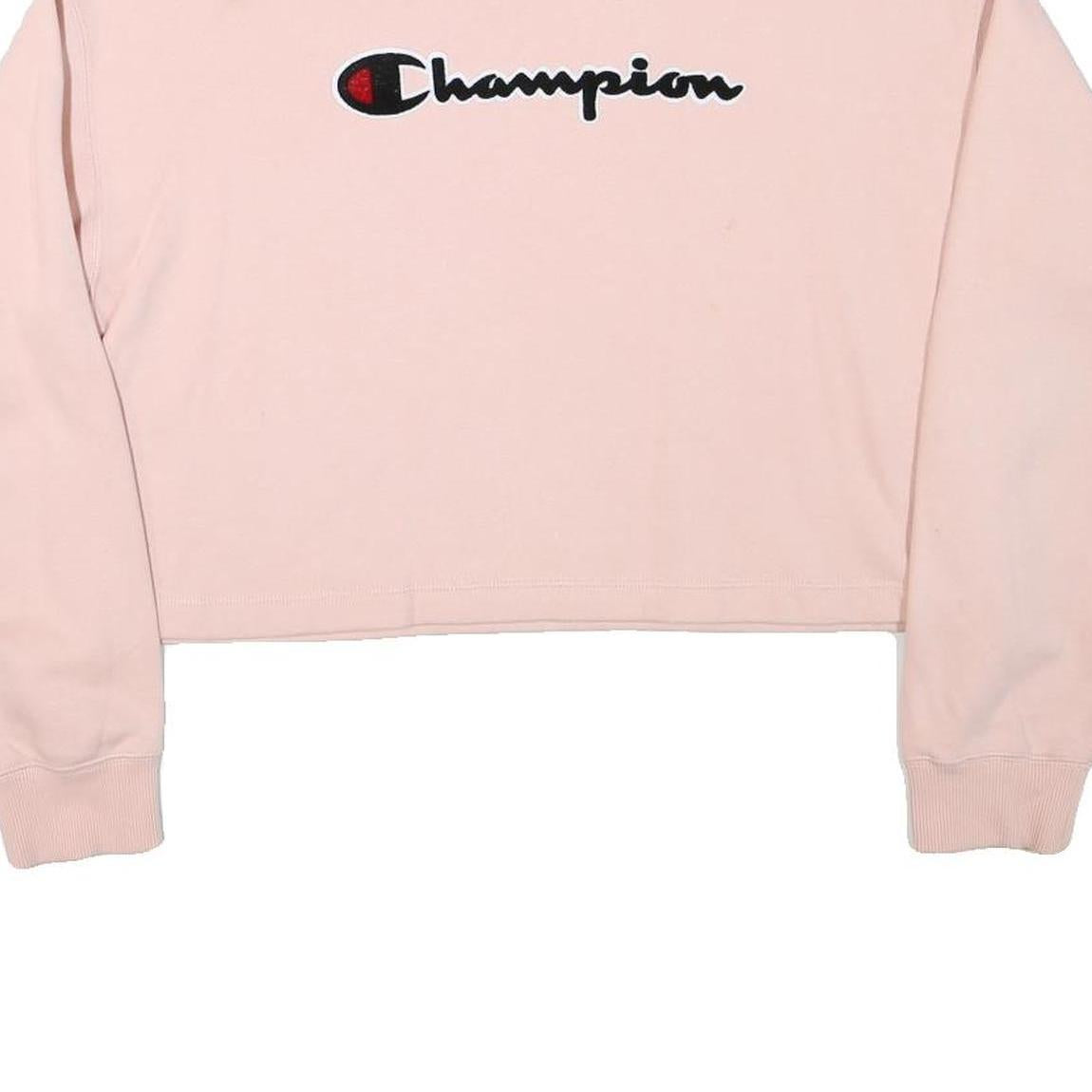 CHAMPION Womens Pink Cropped Crew Neck Sweatshirt XL Embroidered Logo Casual