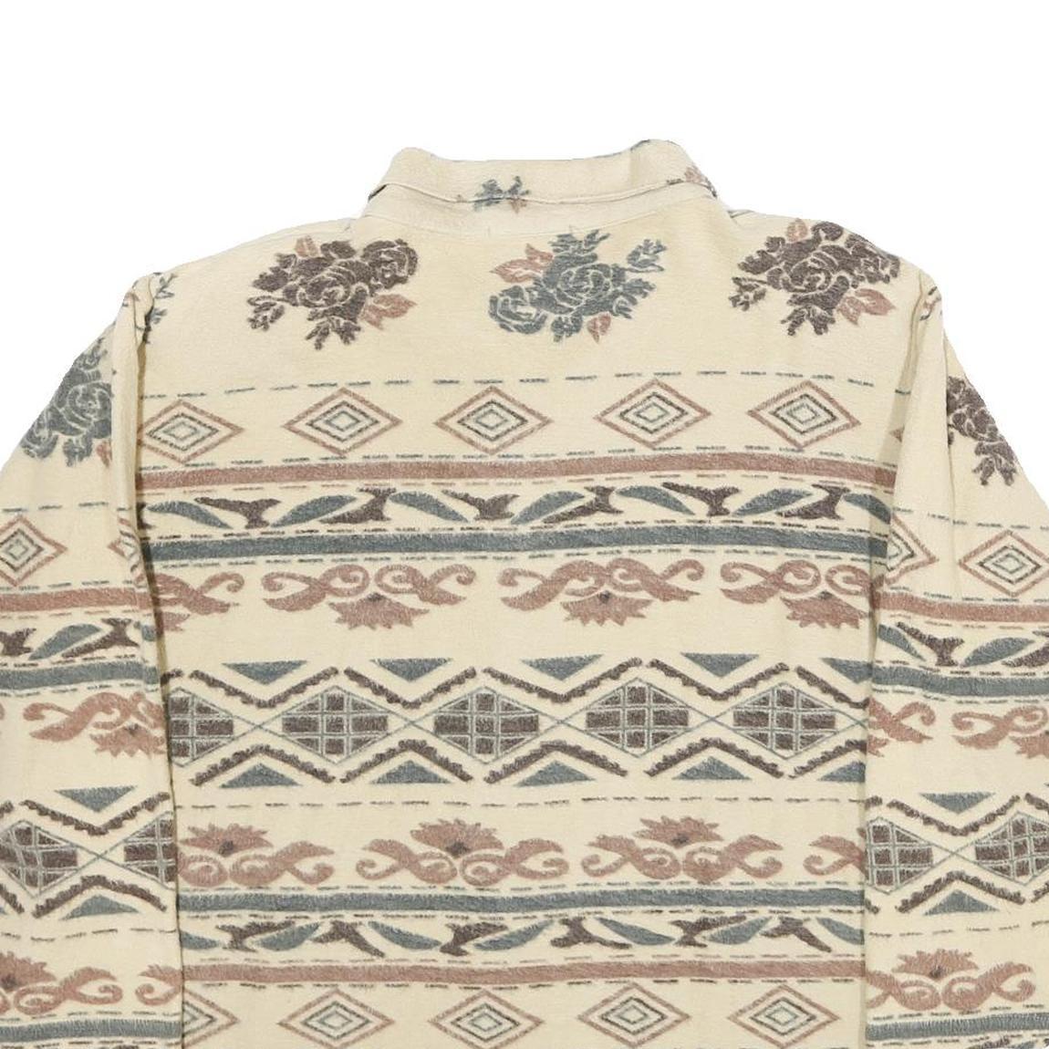 LINE Womens Cream Pattern Cotton Shirt L Button Up Vintage Style Relaxed Fit