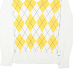 TOMMY HILFIGER Womens White & Yellow Patterned Jumper V-Neck Basic Knit M Cotton