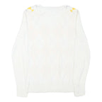 TOMMY HILFIGER Womens White & Yellow Patterned Jumper V-Neck Basic Knit M Cotton