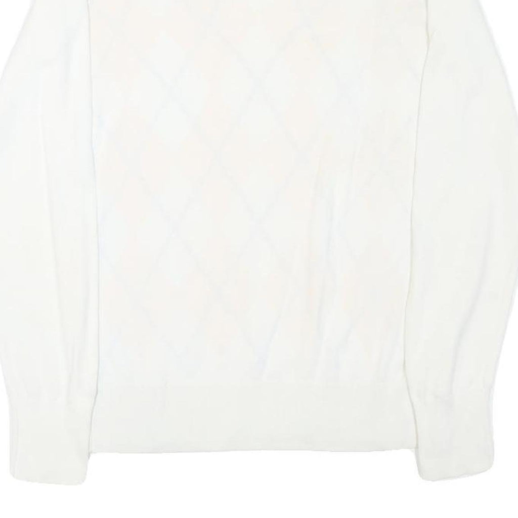 TOMMY HILFIGER Womens White & Yellow Patterned Jumper V-Neck Basic Knit M Cotton