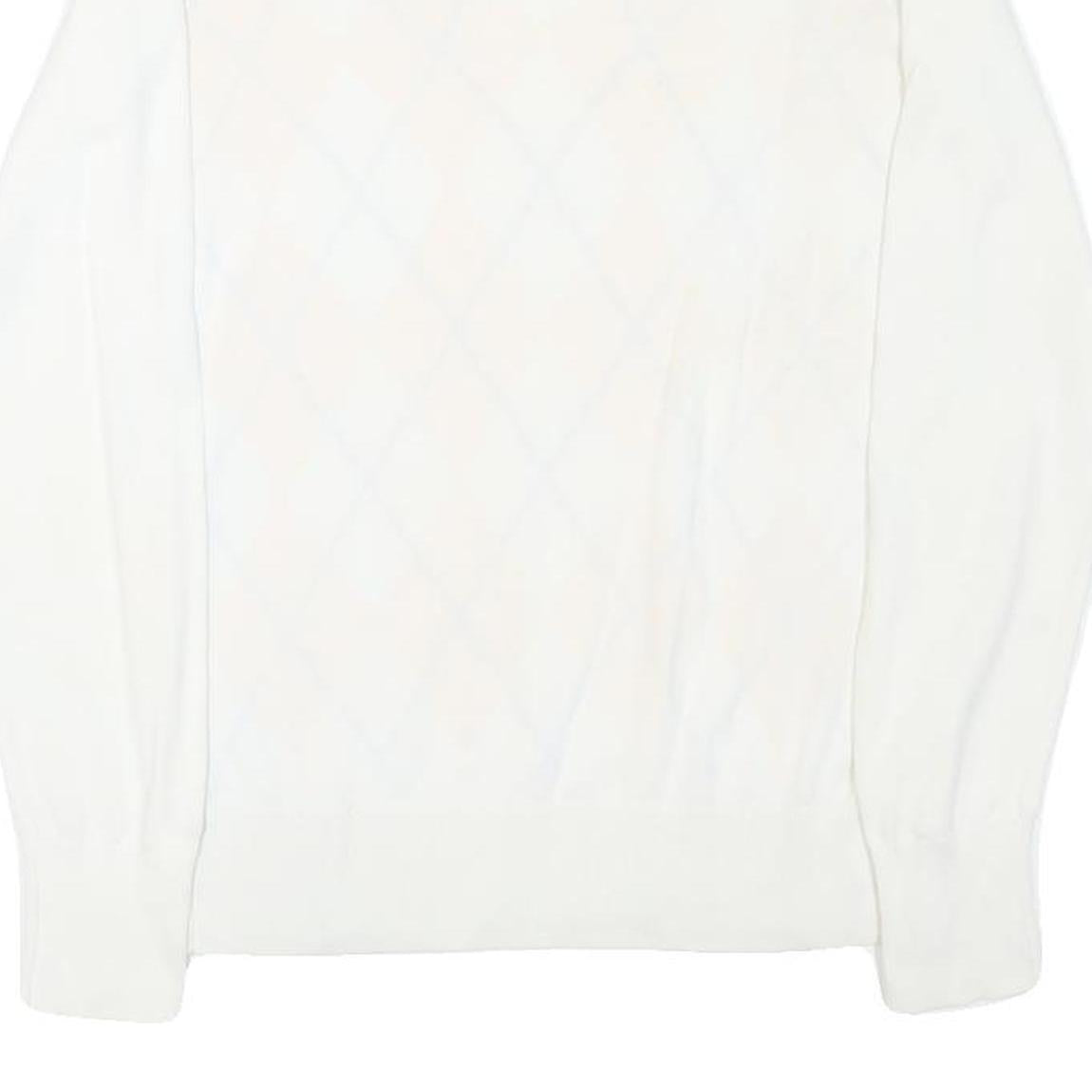 TOMMY HILFIGER Womens White & Yellow Patterned Jumper V-Neck Basic Knit M Cotton