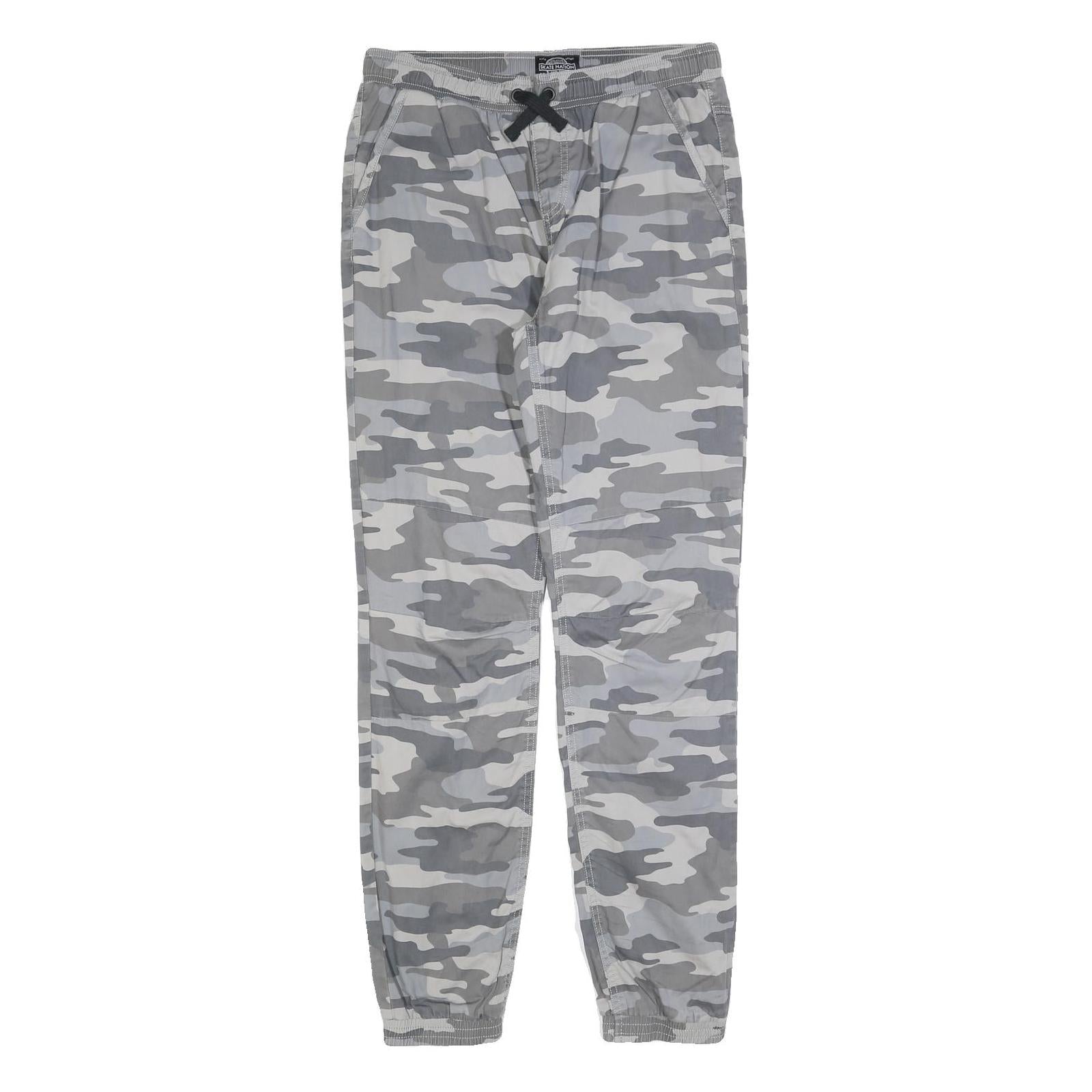 SKATE NATION Mens Cotton Blend Grey Camouflage Slim Drawstring Trousers W30 L32