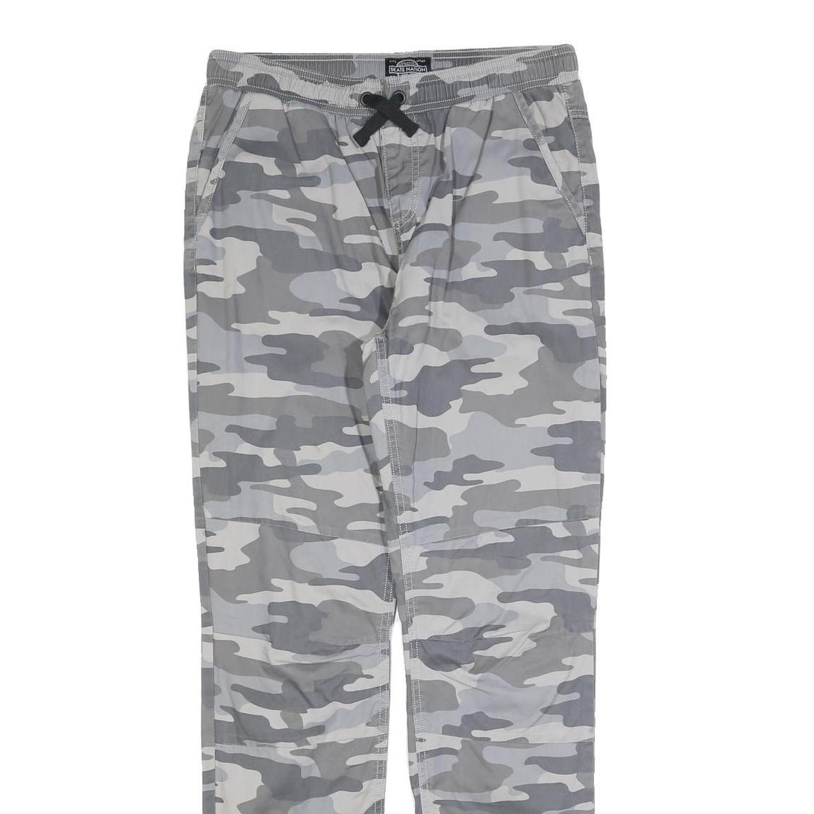 SKATE NATION Mens Cotton Blend Grey Camouflage Slim Drawstring Trousers W30 L32