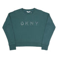 DKNY Womens Green Crew Neck XS Cotton Blend Sweatshirt Pullover DKNY Logo