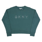 DKNY Womens Green Crew Neck XS Cotton Blend Sweatshirt Pullover DKNY Logo