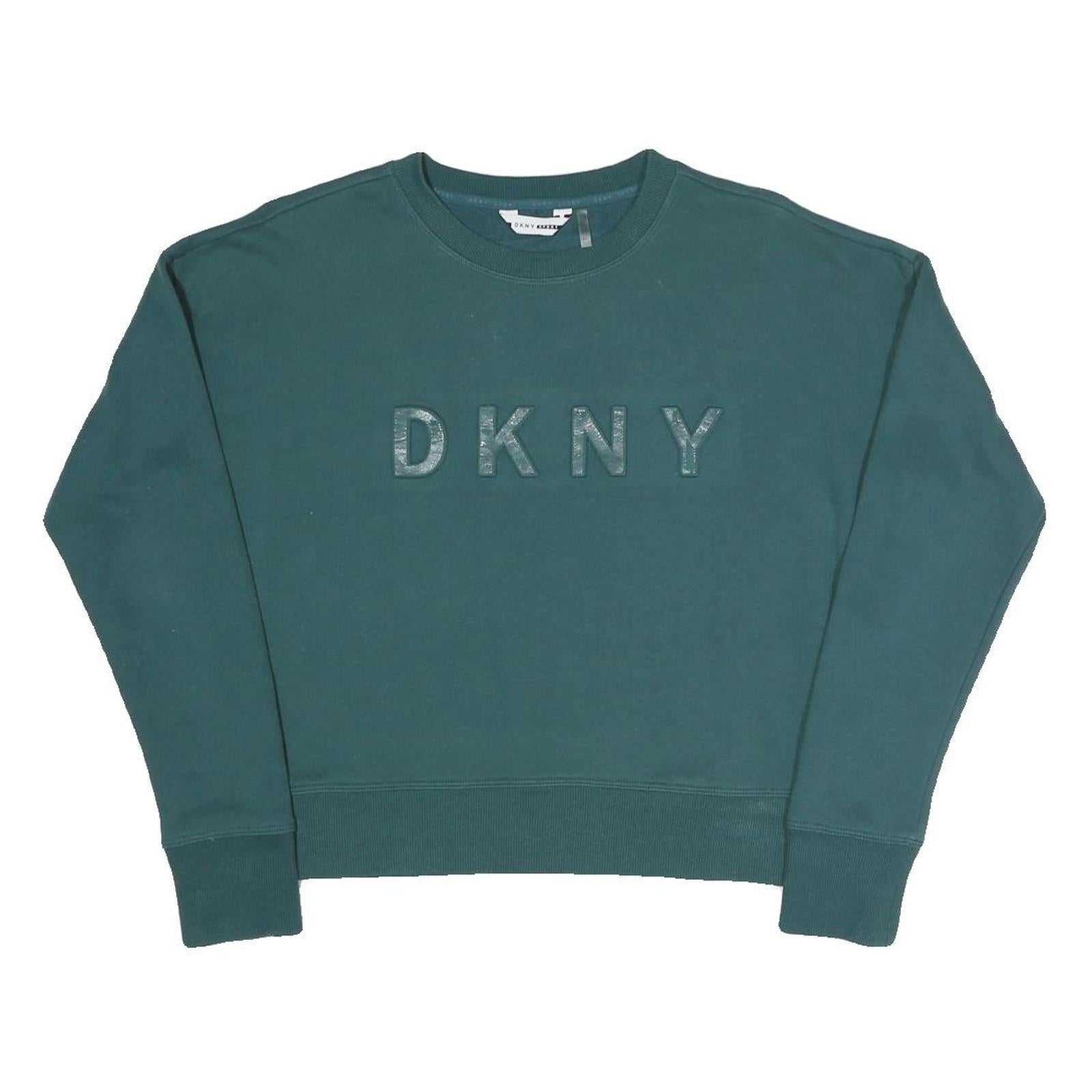 DKNY Womens Green Crew Neck XS Cotton Blend Sweatshirt Pullover DKNY Logo