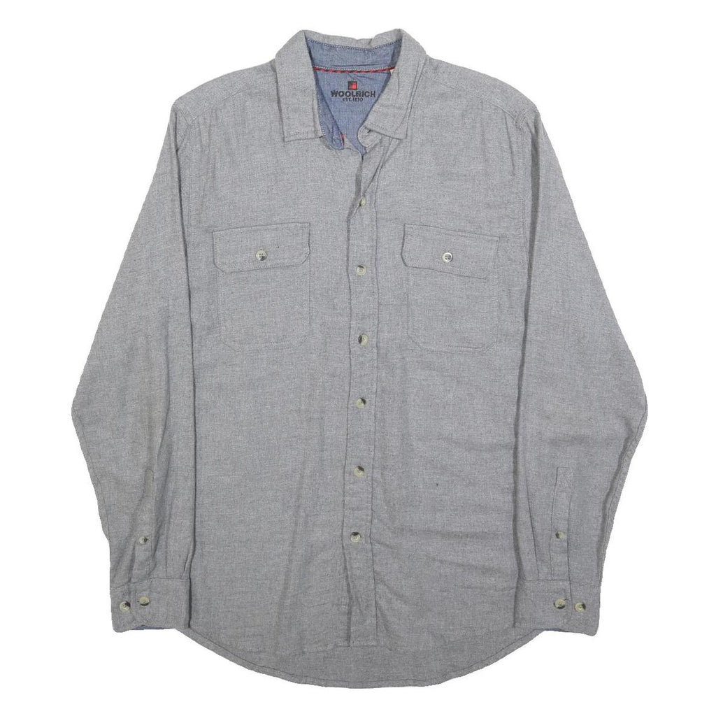 WOOLRICH Mens Grey Plain Cotton Shirt M Classic Button Pocket Casual