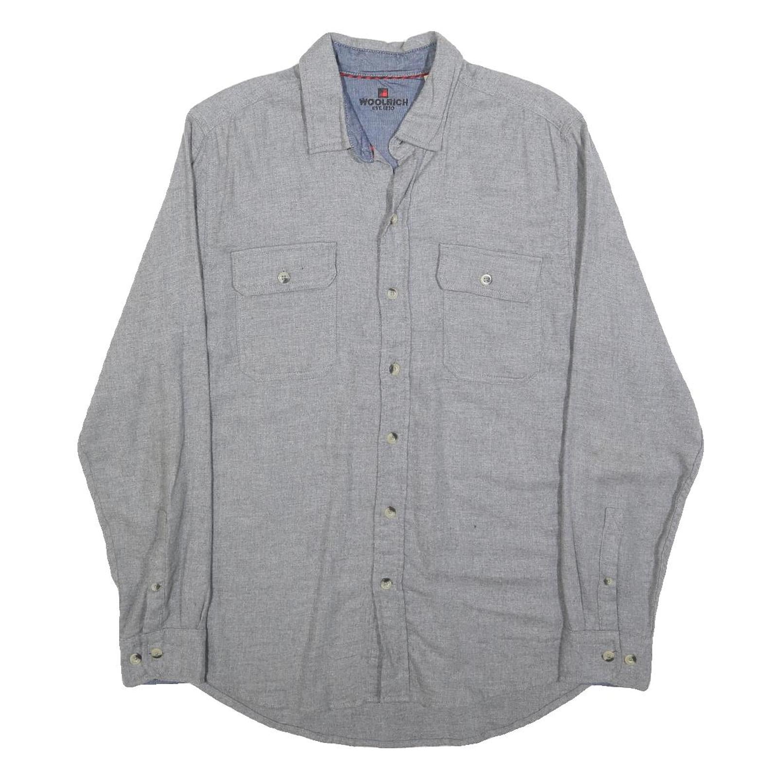 WOOLRICH Mens Grey Plain Cotton Shirt M Classic Button Pocket Casual