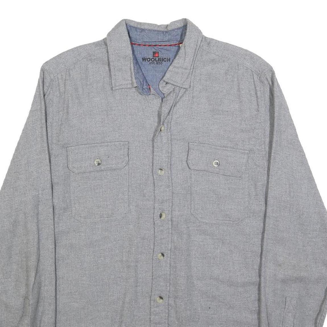 WOOLRICH Mens Grey Plain Cotton Shirt M Classic Button Pocket Casual