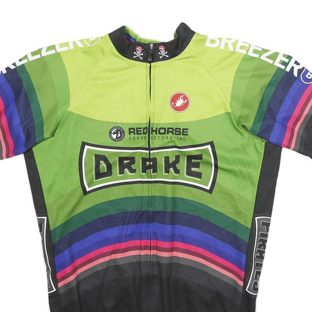 CASTRELLI Mens Green & Black Graphic Cycling Jersey XL Short Sleeve Crew Neck