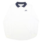 NIKE Mens White & Navy Blue Long Sleeve Plain M Polo Shirt Cotton Blend