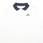 NIKE Mens White & Navy Blue Long Sleeve Plain M Polo Shirt Cotton Blend