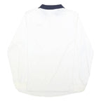 NIKE Mens White & Navy Blue Long Sleeve Plain M Polo Shirt Cotton Blend