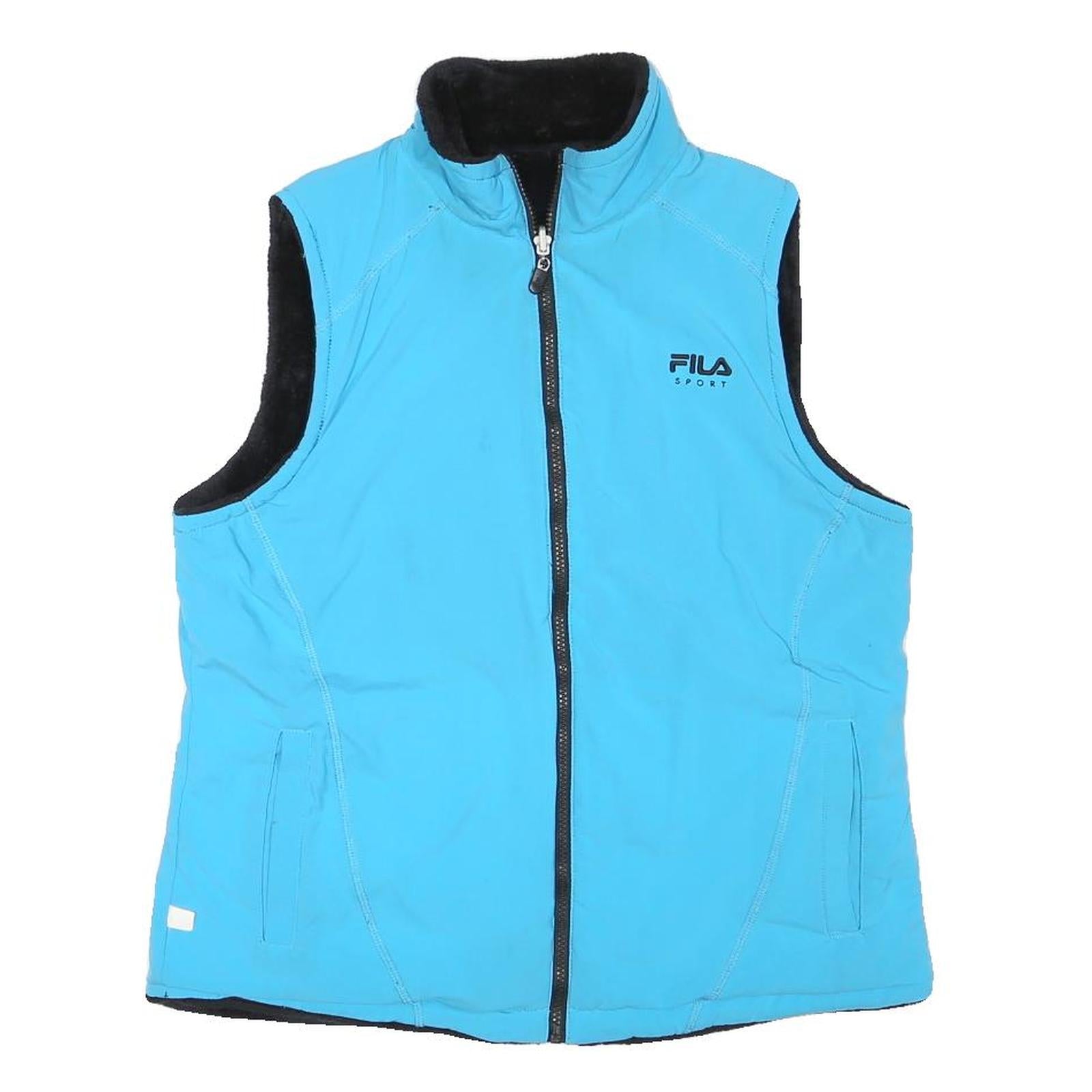 FILA Womens Blue & Black Fleece Jacket M Polyester Blend Zip Sport Casual