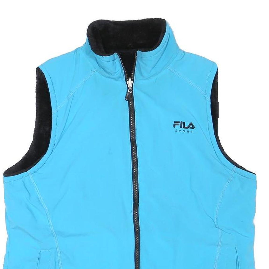 FILA Womens Blue & Black Fleece Jacket M Polyester Blend Zip Sport Casual