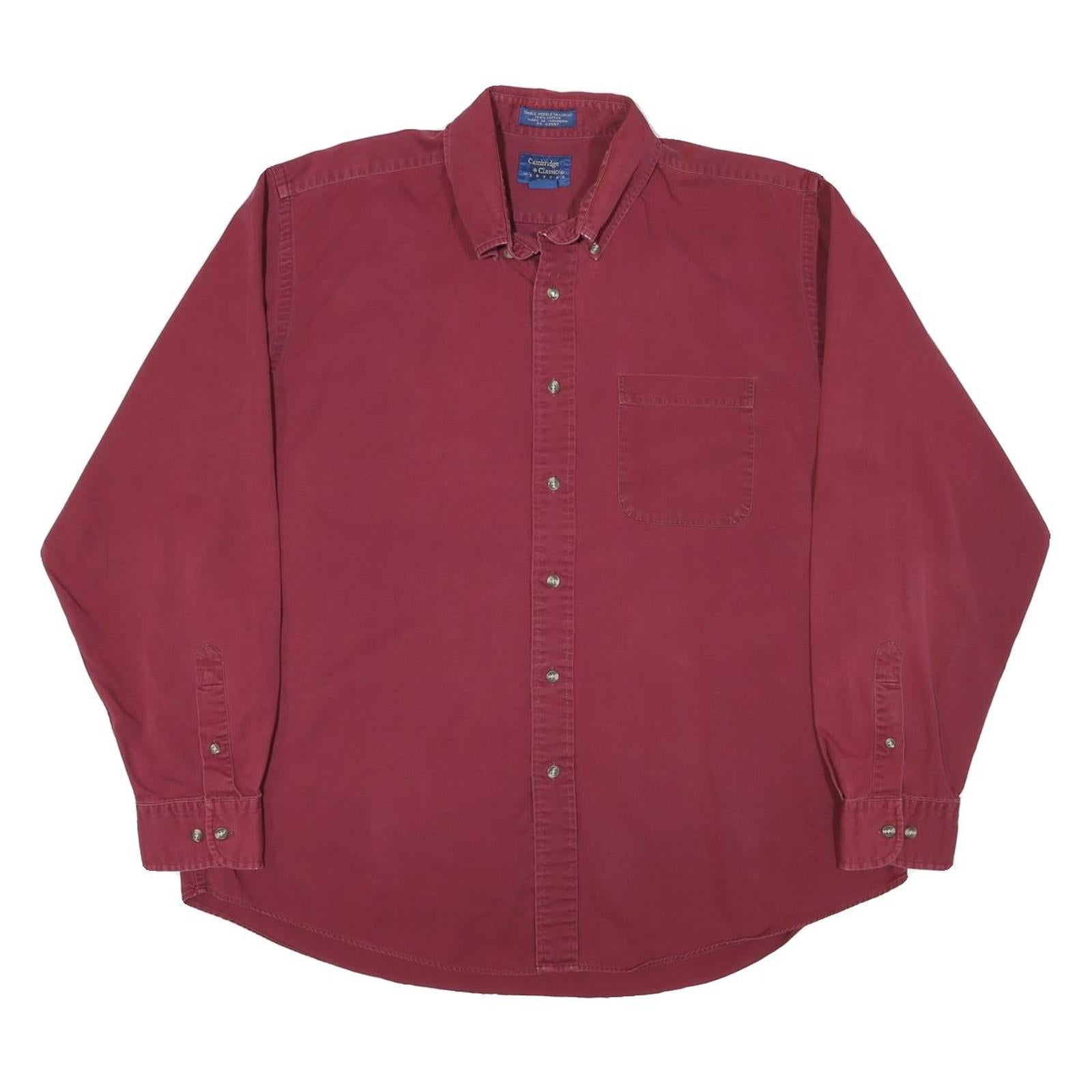 CAMBRIDGE CLASSICS Mens Red Shirt Cotton Blend L Classic Button-Down Long Sleeve