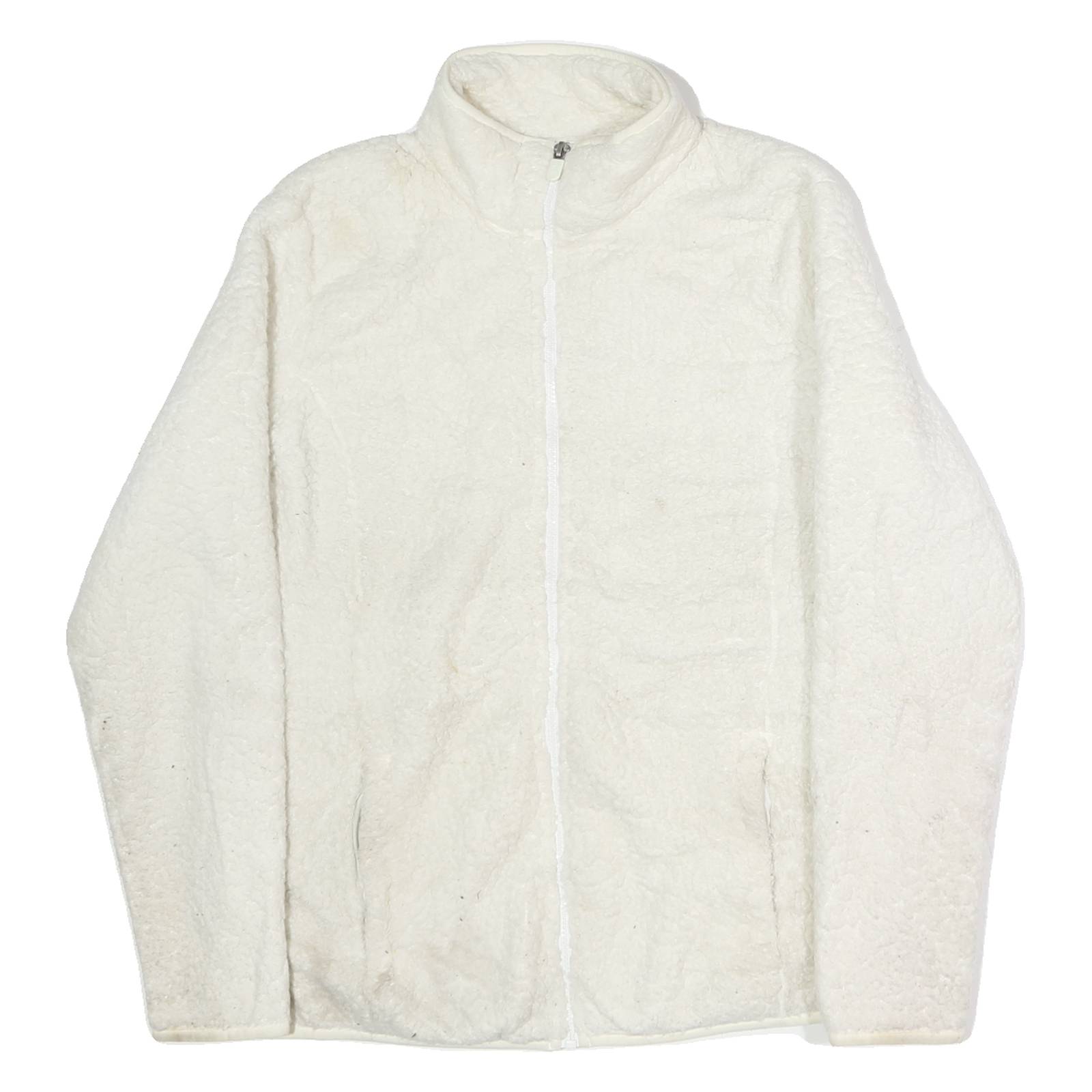 FILA Womens White Zip Jacket L Polyester Fleece Plain Warm Comfort Casual