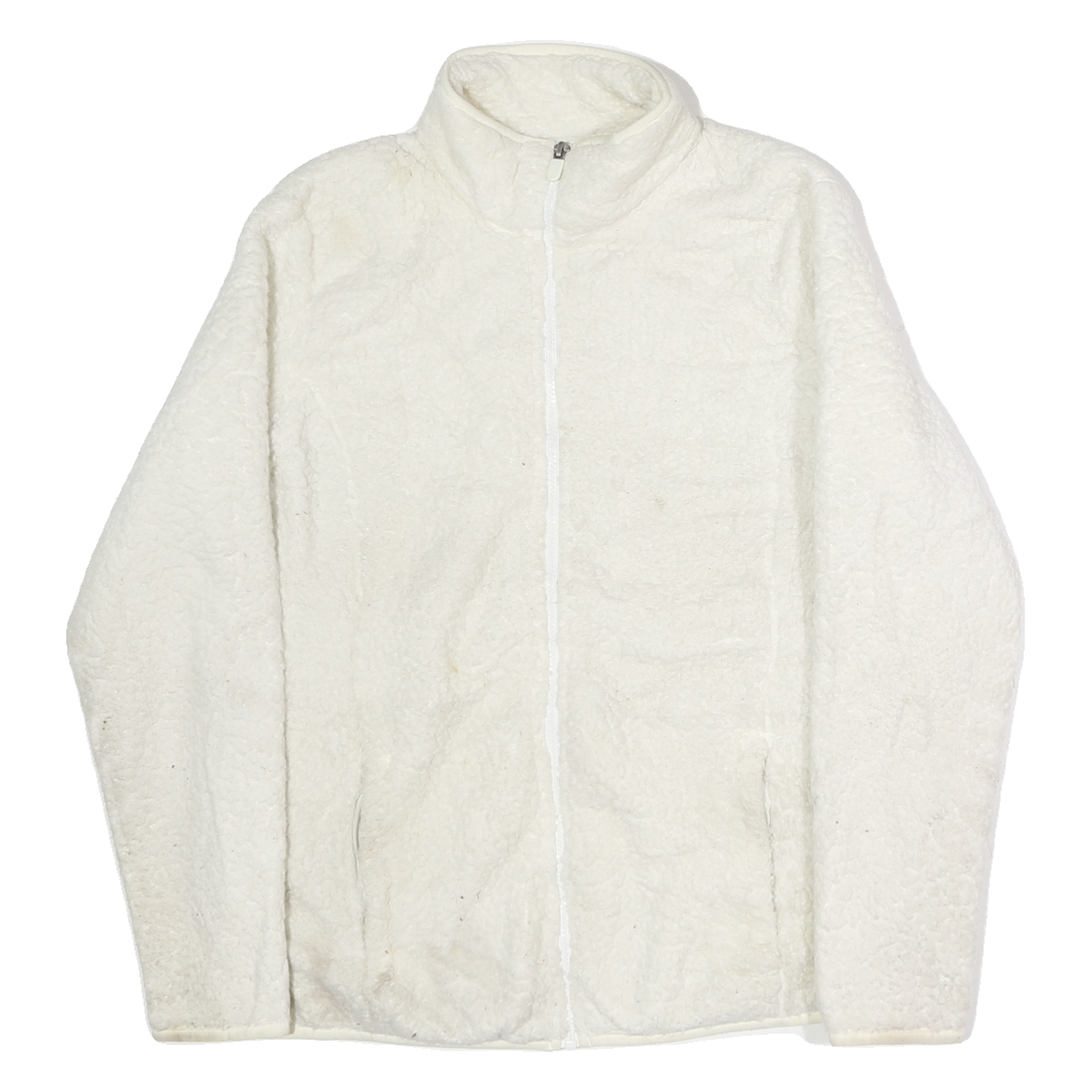 FILA Womens White Zip Jacket L Polyester Fleece Plain Warm Comfort Casual