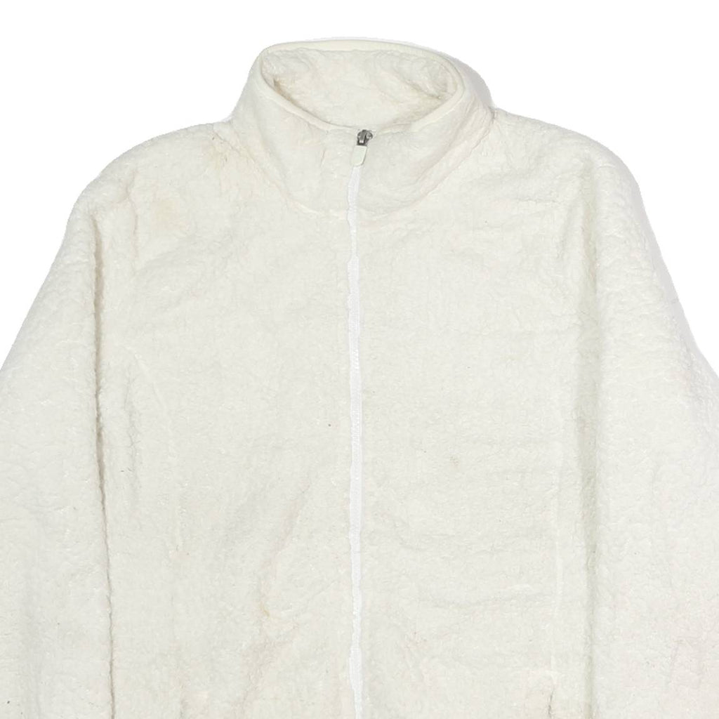 FILA Womens White Zip Jacket L Polyester Fleece Plain Warm Comfort Casual