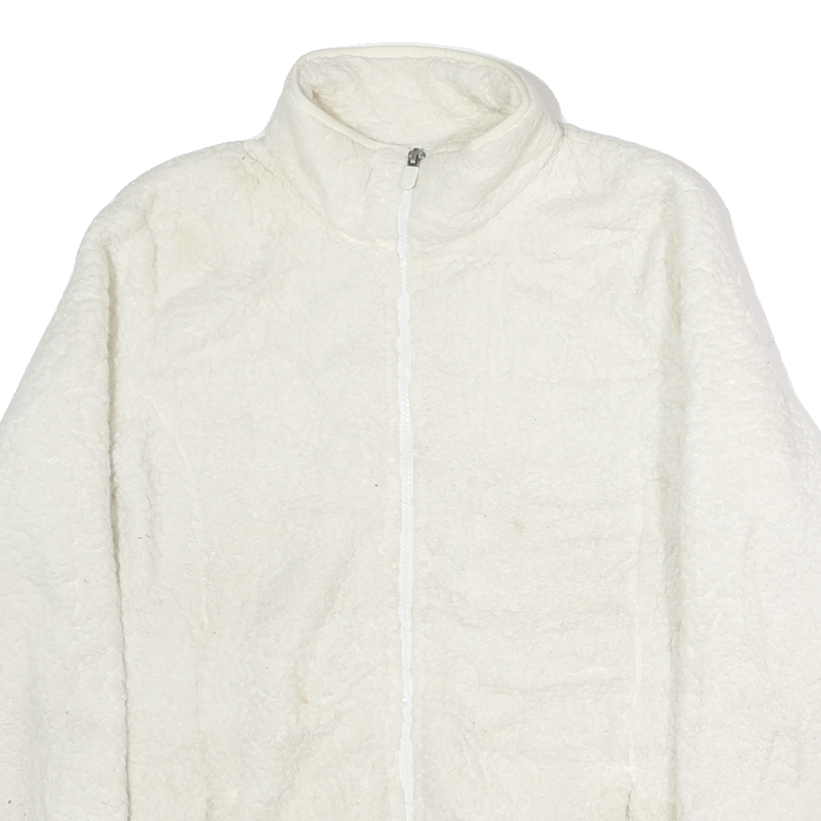 FILA Womens White Zip Jacket L Polyester Fleece Plain Warm Comfort Casual