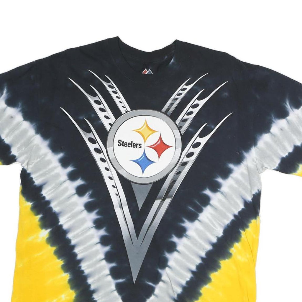 MAJESTIC Mens Black & Yellow Steelers Graphic T-Shirt L Short Sleeve Crew Neck