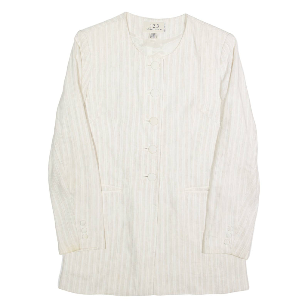 UN DEUX TROIS Mens Blazer Jacket Cream Linen 90s Striped S
