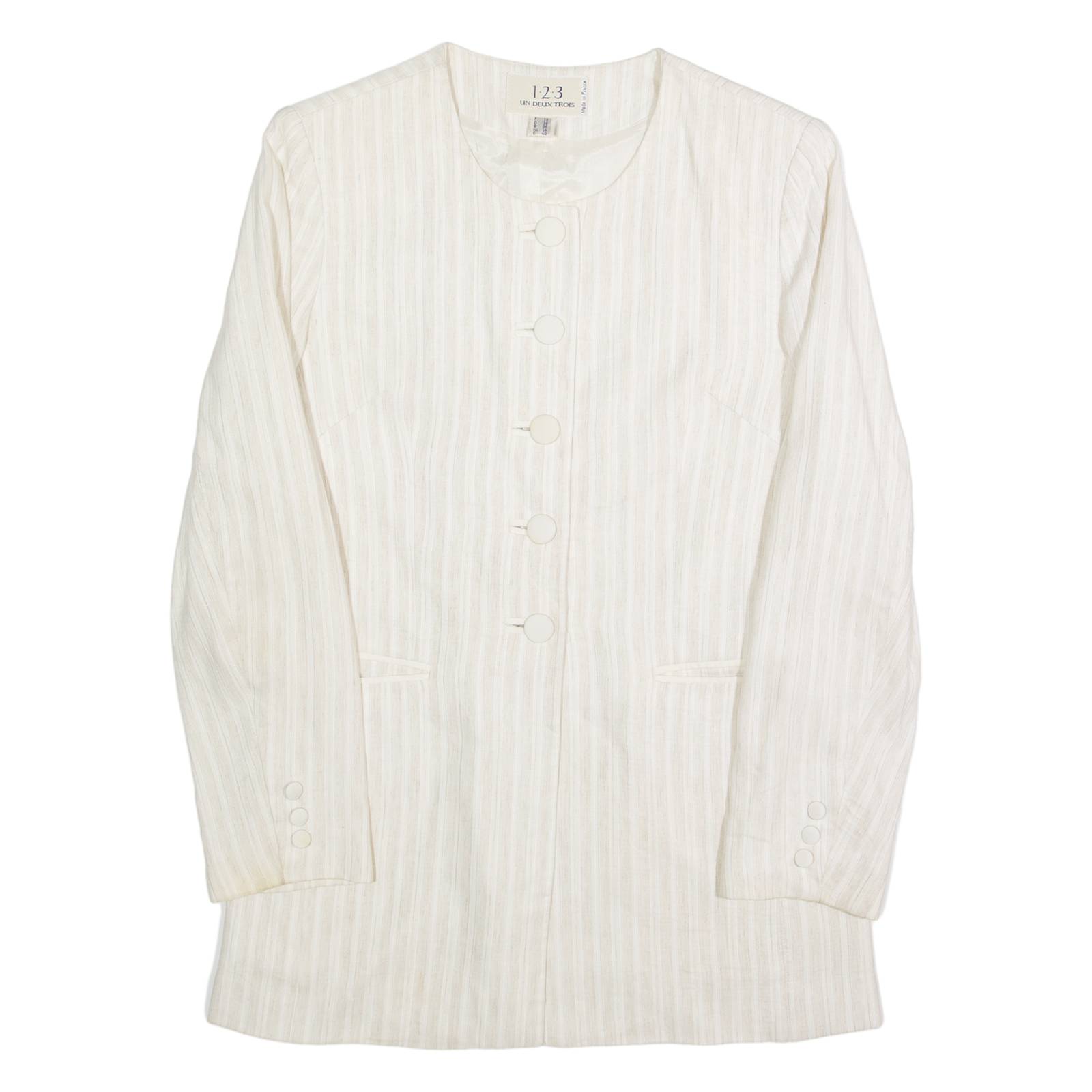 UN DEUX TROIS Mens Blazer Jacket Cream Linen 90s Striped S