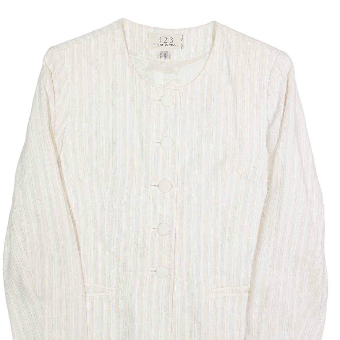 UN DEUX TROIS Mens Blazer Jacket Cream Linen 90s Striped S
