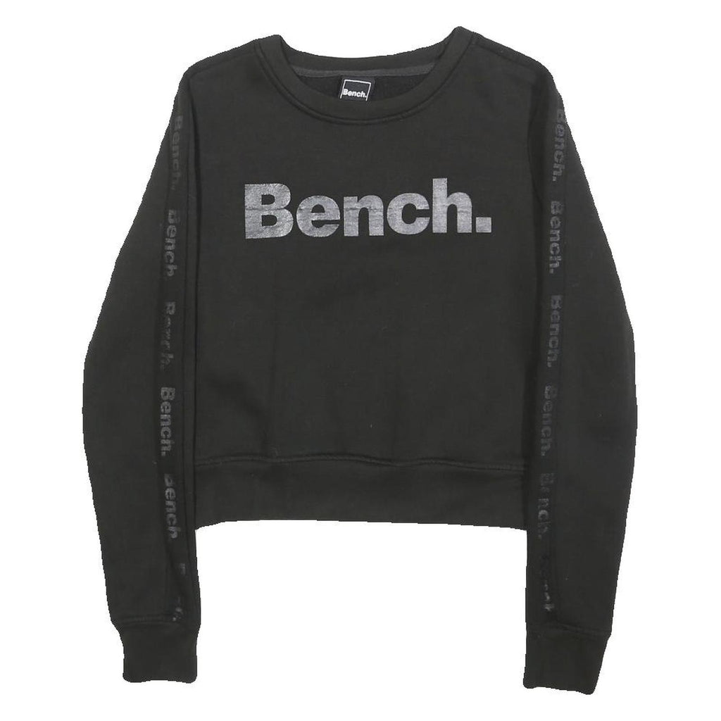 BENCH Womens Black Crew Neck XS Sweatshirt Cotton Blend Logo Printed