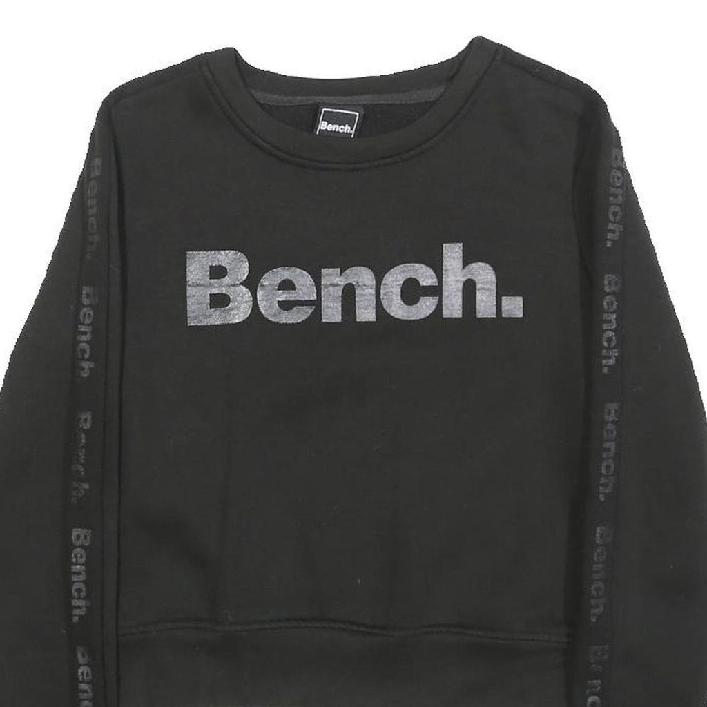 BENCH Womens Black Crew Neck XS Sweatshirt Cotton Blend Logo Printed
