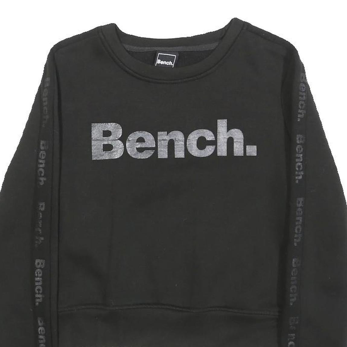 BENCH Womens Black Crew Neck XS Sweatshirt Cotton Blend Logo Printed