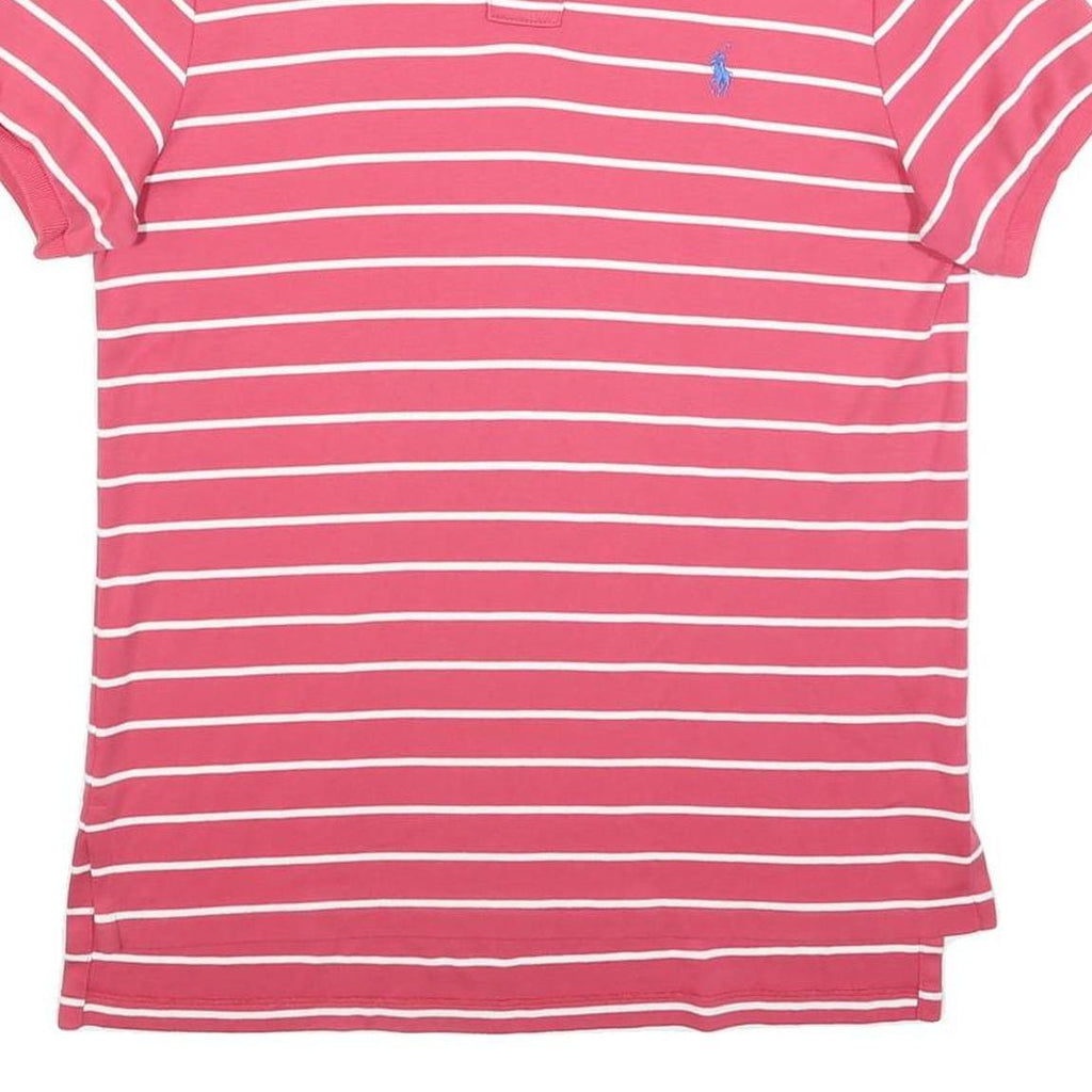 POLO RALPH LAUREN Mens Pink & White Striped Short Sleeve M Cotton Polo Shirt