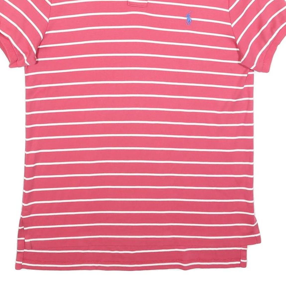 POLO RALPH LAUREN Mens Pink & White Striped Short Sleeve M Cotton Polo Shirt