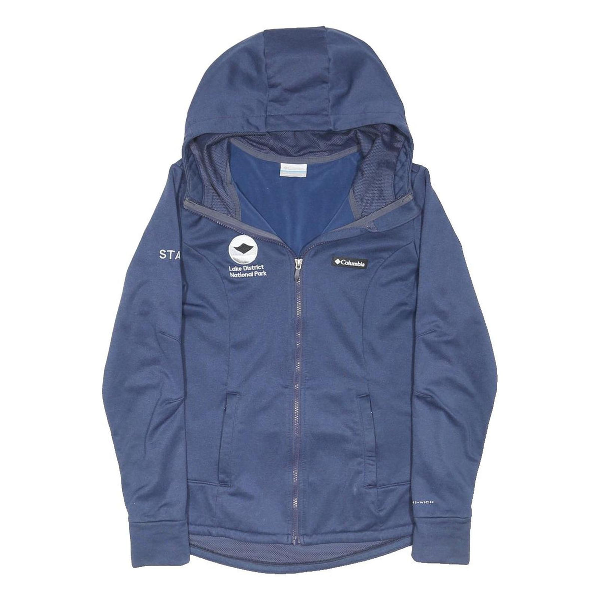 COLUMBIA Womens Blue Outdoor Hooded Jacket M Polyester Blend Zip Plain Staff