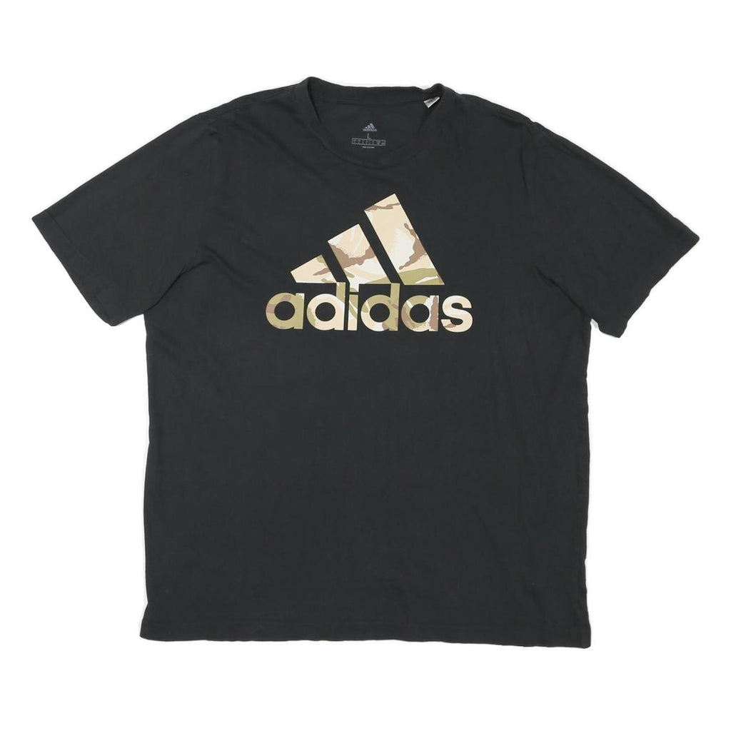ADIDAS Mens Black & Beige Logo Graphic T-Shirt L Short Sleeve Crew Neck